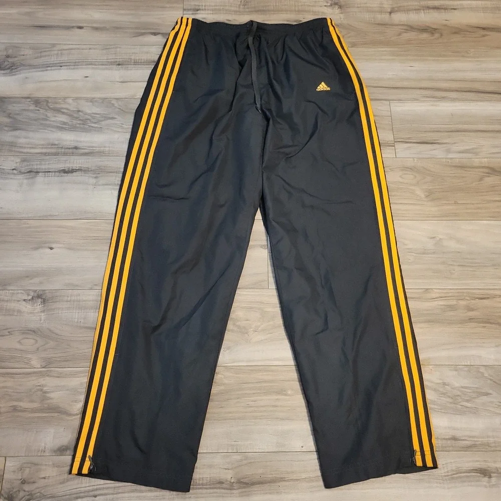 Adidas Windbreaker Track Pants Vintage Y2K Mens XL Black Orange 3 Stripe Lined